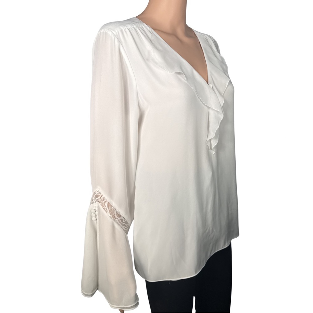 White House‎ Black Market Ivory Ruffle Blouse Size 12
